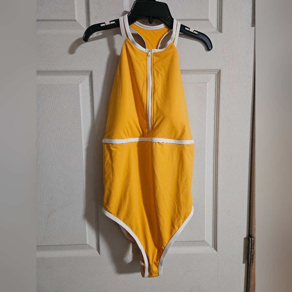 CALIA Halter Racerback Cheeky One Piece Swimsuit: MARIGOLD SHINE: NWT: SIZE 12